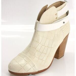 Rag & Bone Harrow Off White Croc Leather Cap Toe Ankle Boot